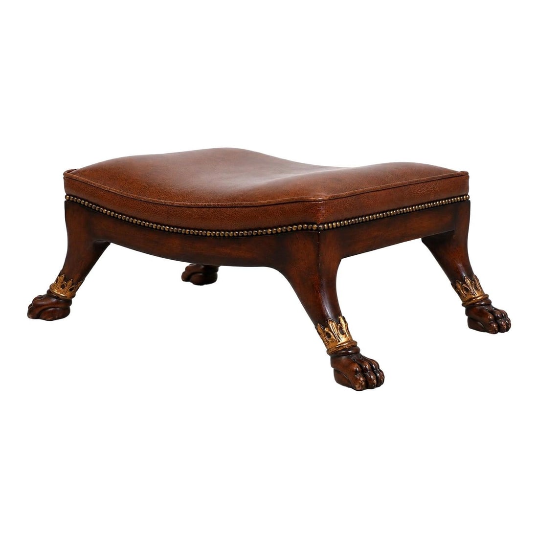 Brown Leather Ottoman Theodore Alexander Regency Paw Feet (1 of 10)