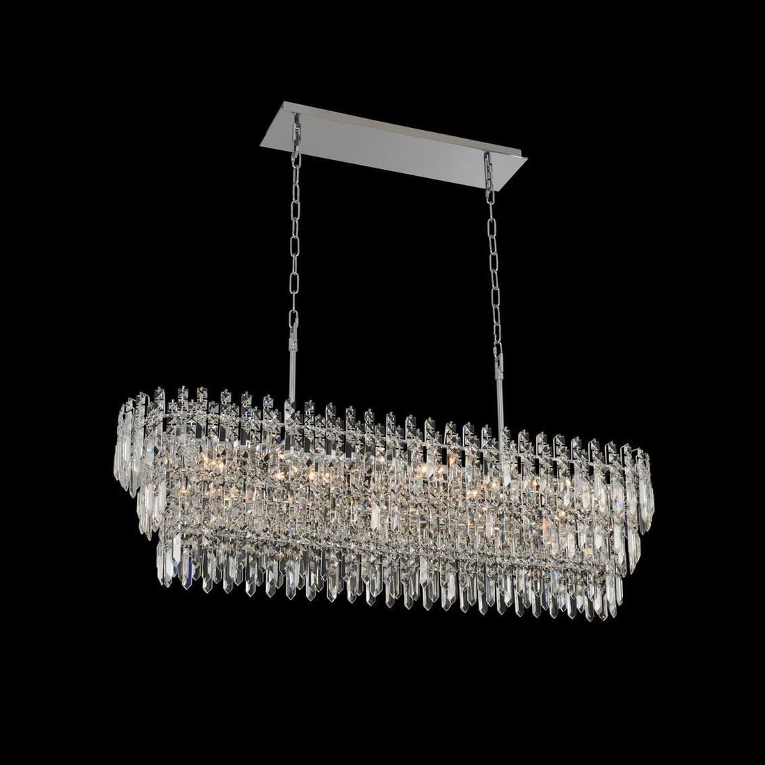 Kalco Pandoro 44 Inch Island Light Modern Classic Chrome Firenze Crystal: Kalco Pandoro 44 Inch Island Light Modern Classic Chrome Firenze Crystal Illuminate your space with the Elegant Pandoro 44" Island Light, featuring a stunning Modern Classic design. This exquisite lig