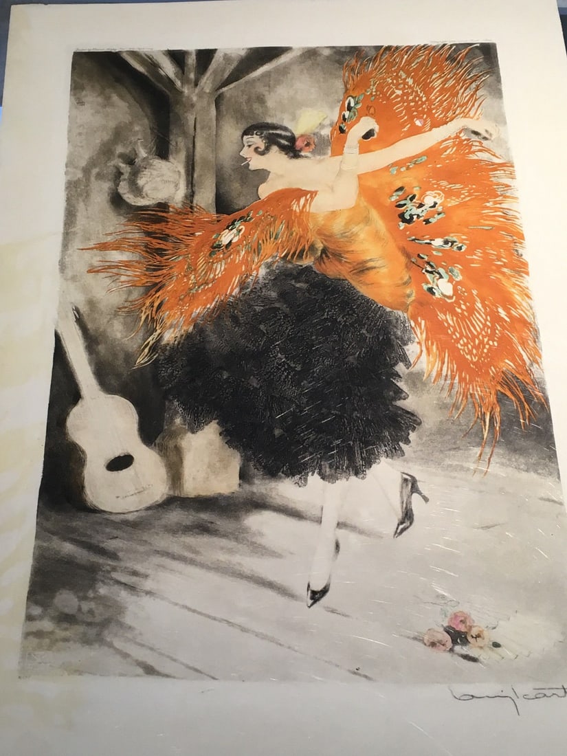 Louis Icart Signed Art Deco Spanish Dancer Paper Print 25 x 17.25: Louis Icart Signed Art Deco Spanish Dancer Paper Print 25 x 17.25 This is a medium-sized Art Deco print titled "Spanish Dancer" by Louis Icart. The artwork features figures and portraits and is presen