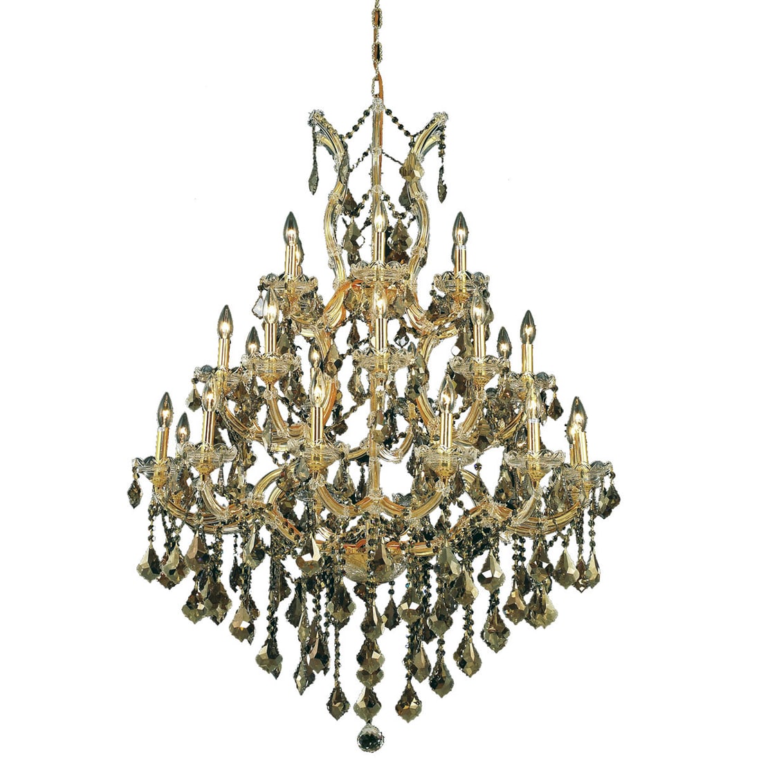 Elegant Lighting Maria Theresa 28-Light Gold Chandelier 52 inch with Golden Teak Crystals: Elegant Lighting Maria Theresa 28-Light Gold Chandelier 52 inch with Golden Teak Crystals Illuminate your space with the stunning Maria Theresa Crystal Chandelier, featuring a luxurious gold-plated fi
