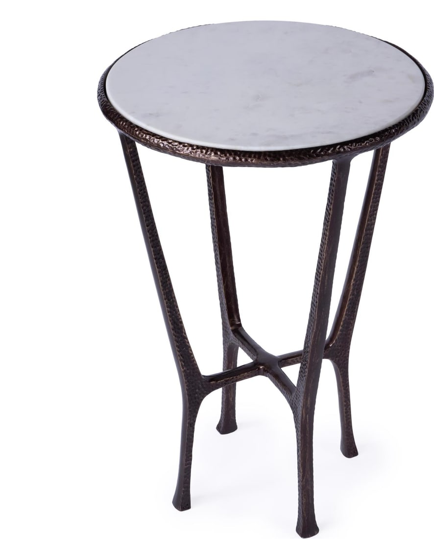 Butler Outdoor Side Table Aluminum Marble Bronze Finish 23.25H 16W 16D (1 of 8)