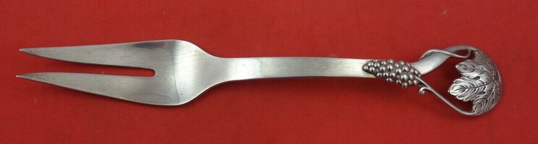 Frank Whiting Sterling Silver Salad Serving Fork 9 Inch Grapes Vine Design (1 of 2)