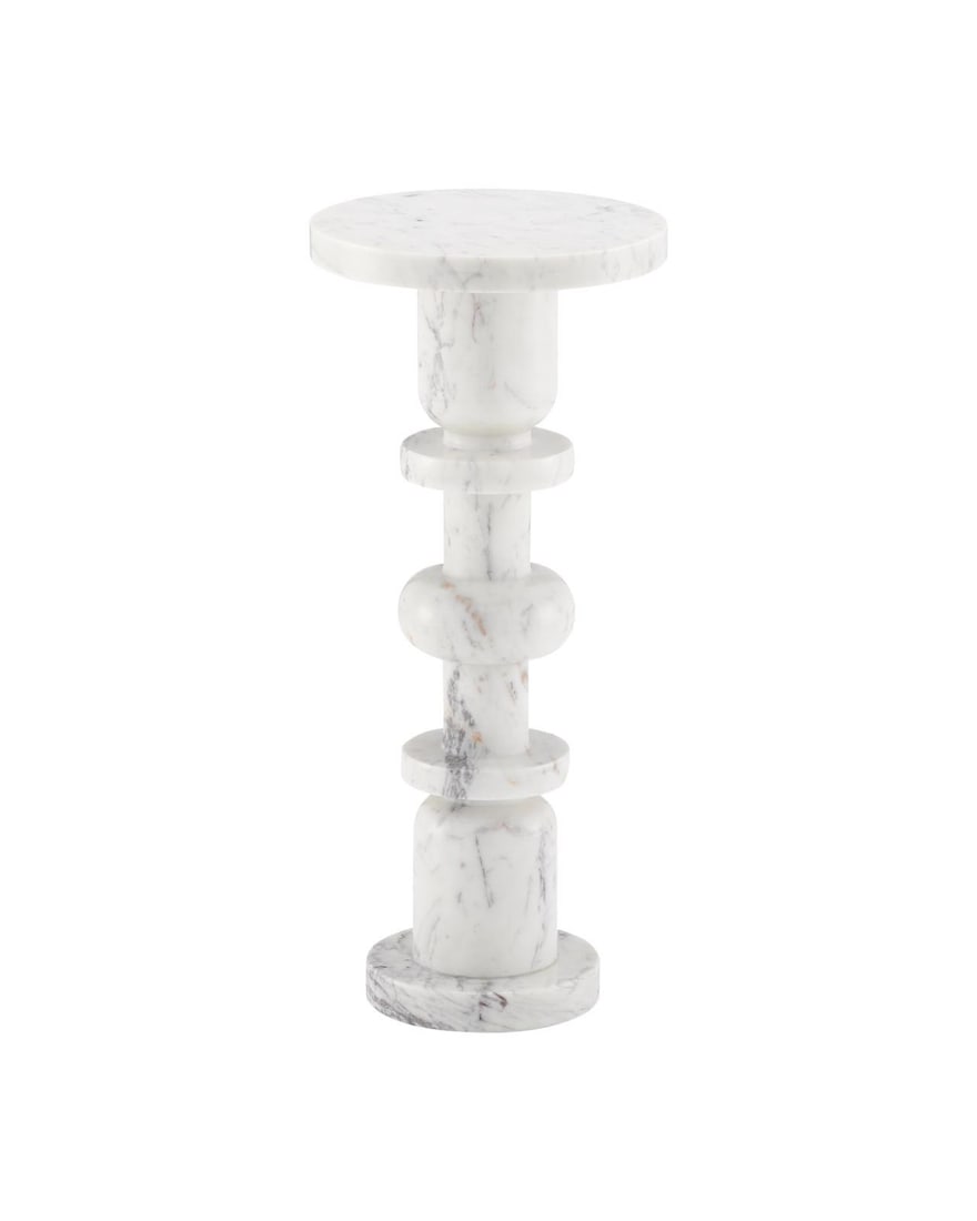 Currey Sasha White Marble Hand-Carved Drinks Table 23.75H Neo-Classical Revival (1 of 4)