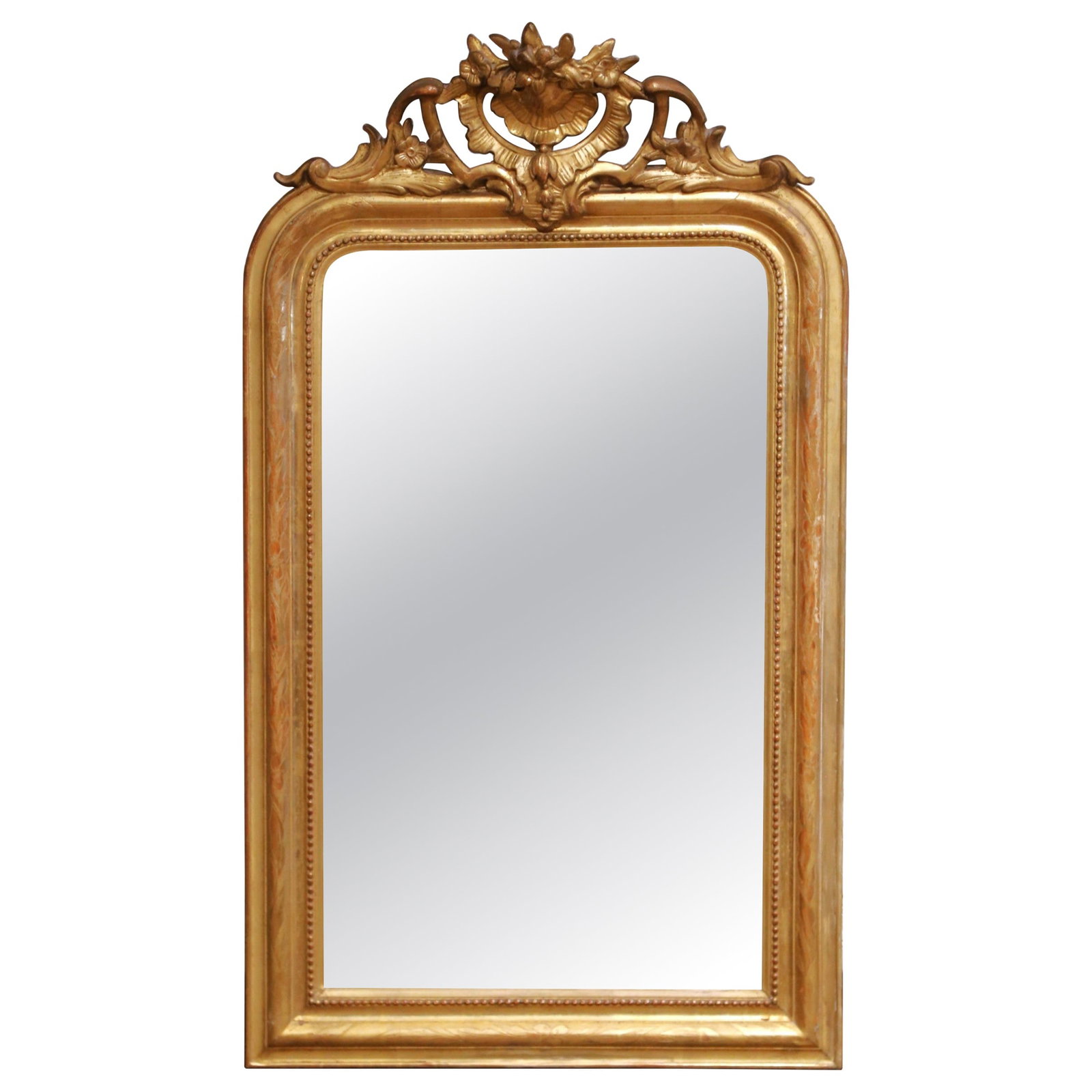 French Louis Philippe Giltwood Mirror With Floral Crest Circa 1870 (1 of 7)