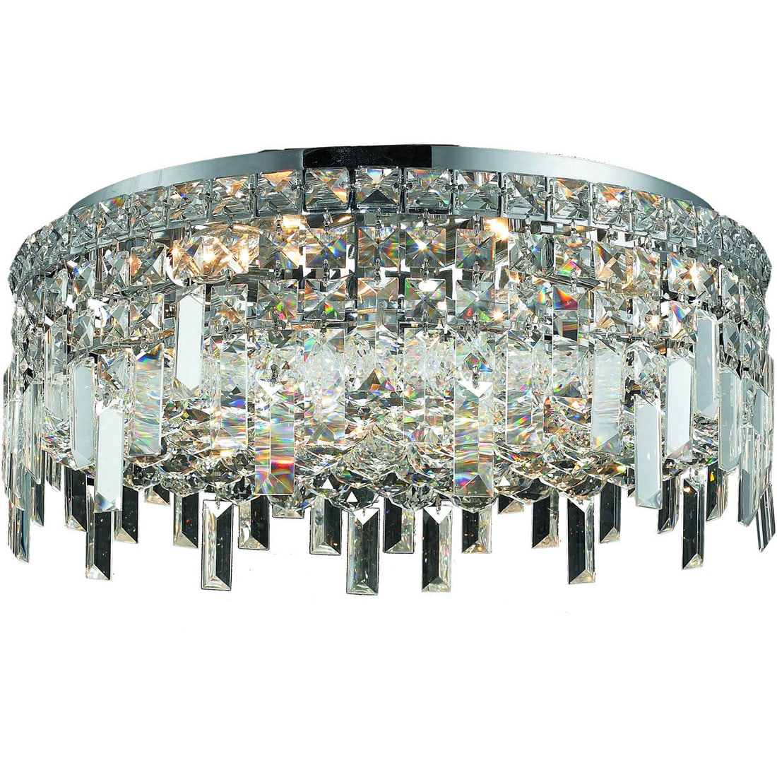 Maxime 6-Light Chrome Flush Mount Ceiling Chandelier with Royal Cut Crystal 20 Inch: Maxime 6-Light Chrome Flush Mount Ceiling Chandelier with Royal Cut Crystal 20 Inch This modern flush mount chandelier features a polished chrome finish and Royal Cut clear crystal accents, offering a