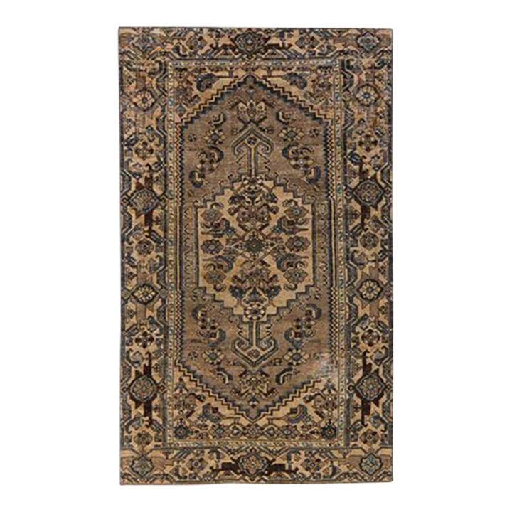 1960s Handmade Geometric Wool Rug Brown Beige Accents: 1960s Handmade Geometric Wool Rug Brown Beige Accents This stunning vintage geometric rug showcases a hand-knotted design crafted from high-quality wool. The warm brown field is beautifully accented w