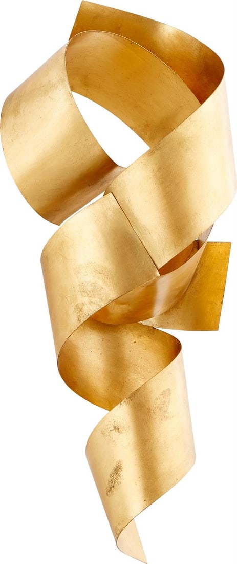 Cyan Gold Leaf Ribbon Sculpture 33.5 x 13.5 x 10: Cyan Gold Leaf Ribbon Sculpture 33.5 x 13.5 x 10 Enhance your space with this elegant gold ribbon wall accent piece, a stunning sculpture that adds a touch of sophistication to any decor. Crafted from
