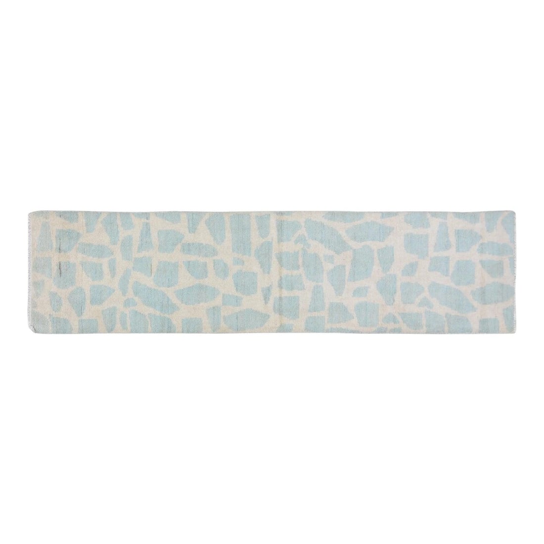 Blue Wool Hand Knotted Moroccan Runner Rug 2'8" x 10'8": Blue Wool Hand Knotted Moroccan Runner Rug 2'8" x 10'8" This Moroccan hand-knotted runner features a blue wool construction and offers a soft texture. The rug is pre-owned and showcases traditional cr