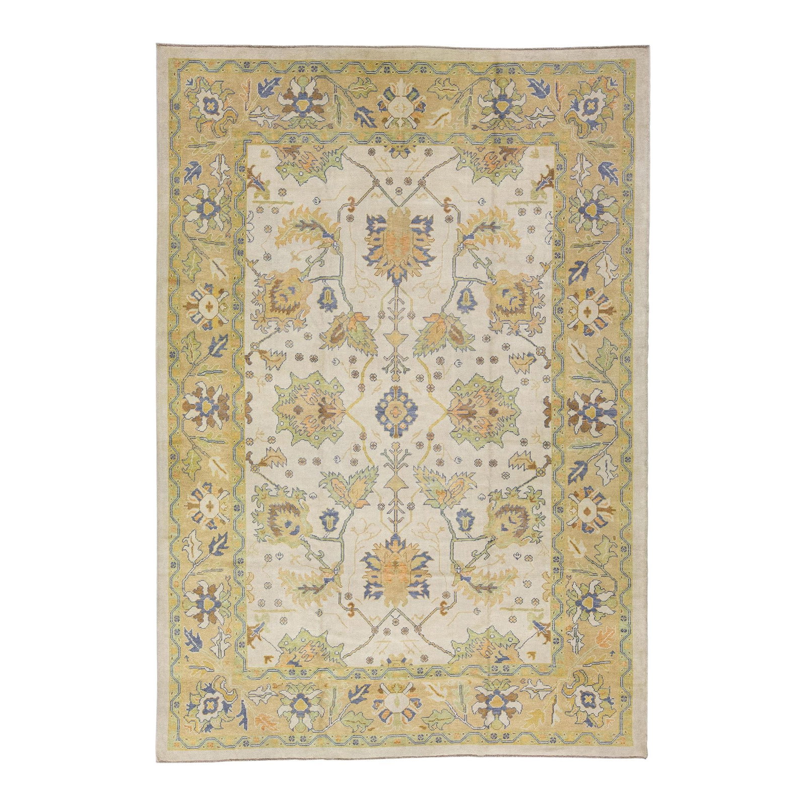 Handmade Modern Oushak Beige Floral Wool Rug 10'2 x 14'6 (1 of 7)