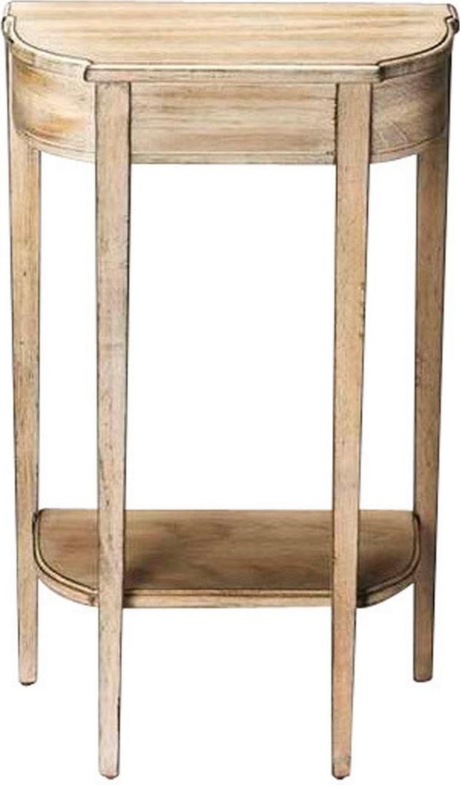 Butler Demilune Console Table Beige Driftwood Transitional Style: Butler Demilune Console Table Beige Driftwood Transitional Style Introducing an elegant demilune console table, perfect for enhancing your living space with its transitional style. Crafted from birch 