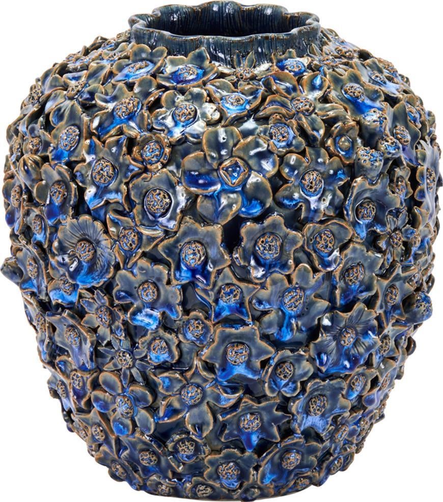 Handmade Blue Ceramic Floral Vase 9.75H 8.75W 8.75D: Handmade Blue Ceramic Floral Vase 9.75H 8.75W 8.75D This medium blue ceramic vase features unique floral artwork, making it a stunning addition to any decor. Handmade with care, it stands at a height 