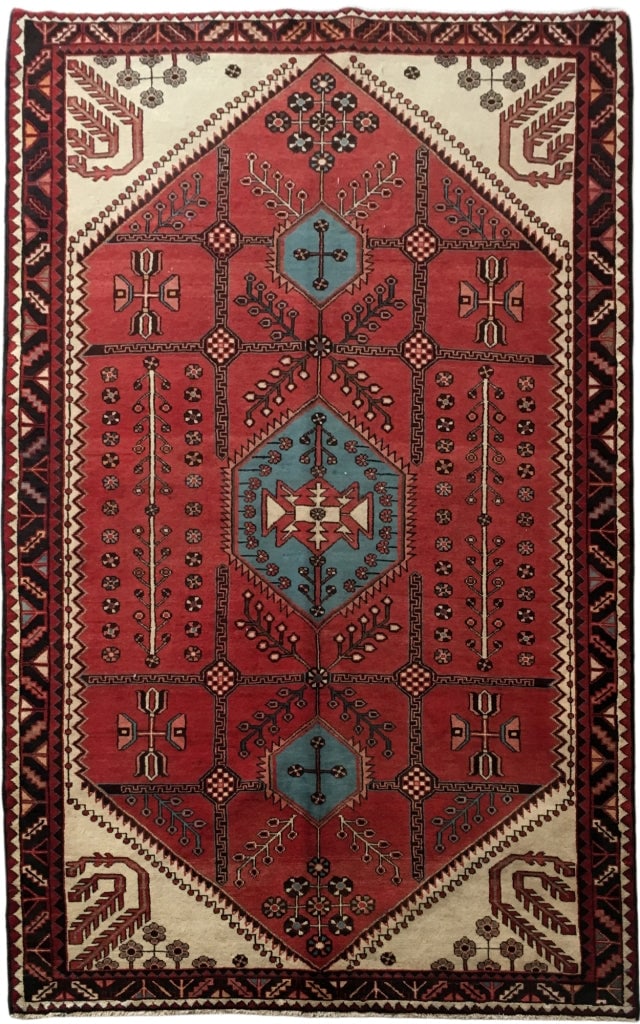 Handcrafted 5.5 x 8.8 Red Persian Hamadan Area Rug: Handcrafted 5.5 x 8.8 Red Persian Hamadan Area Rug Free continental US Shipping Transform your living space with this exquisite handcrafted Red Persian Hamadan Rug, measuring 5' 5" x 8' 8". Created by