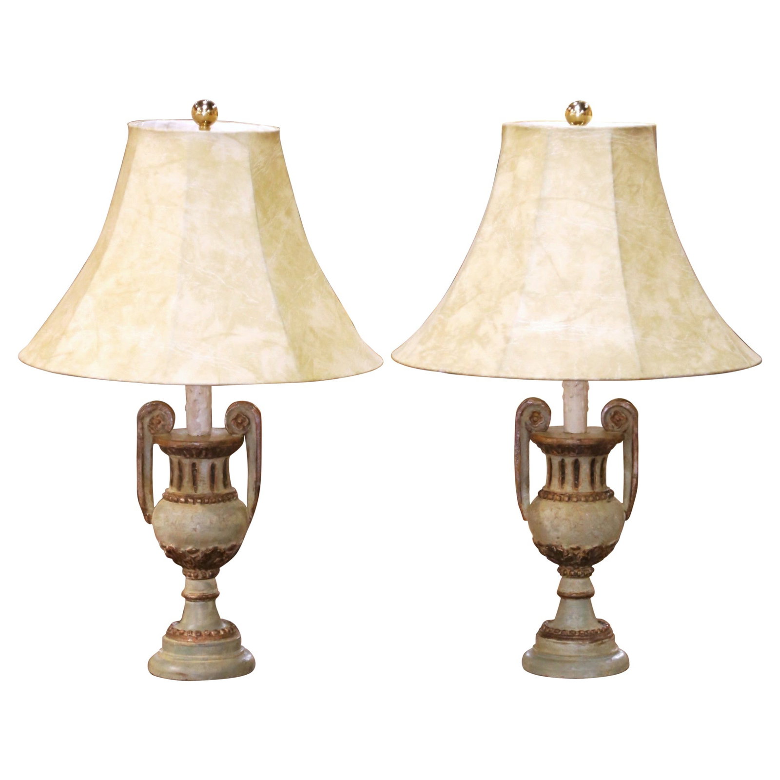 Set of 2 Italian Neoclassical Urn Form Painted Table Lamps: Set of 2 Italian Neoclassical Urn Form Painted Table Lamps Pair of Mid-Century Italian Neoclassical painted urn form table lamps, sold as a set of 2. Crafted circa 1960 in Italy, each lamp is made of 