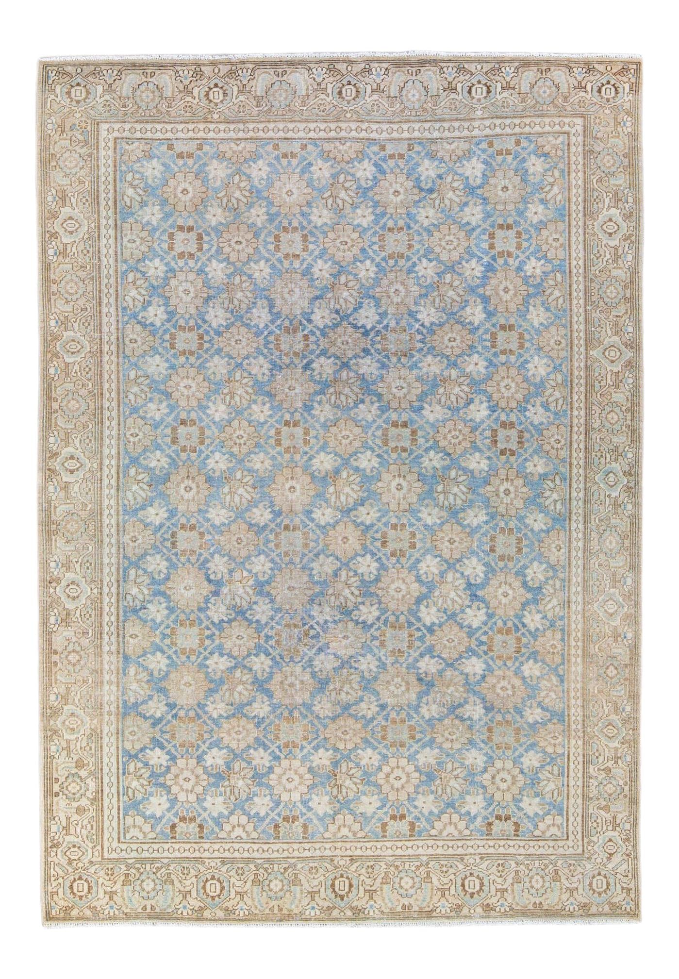 Antique Tabriz Persian Wool Rug Blue Floral Design 7' x 10': Antique Tabriz Persian Wool Rug Blue Floral Design 7' x 10' Discover the charm of this exquisite antique Tabriz Persian rug, hand-knotted from high-quality wool. Featuring a stunning blue field, the r