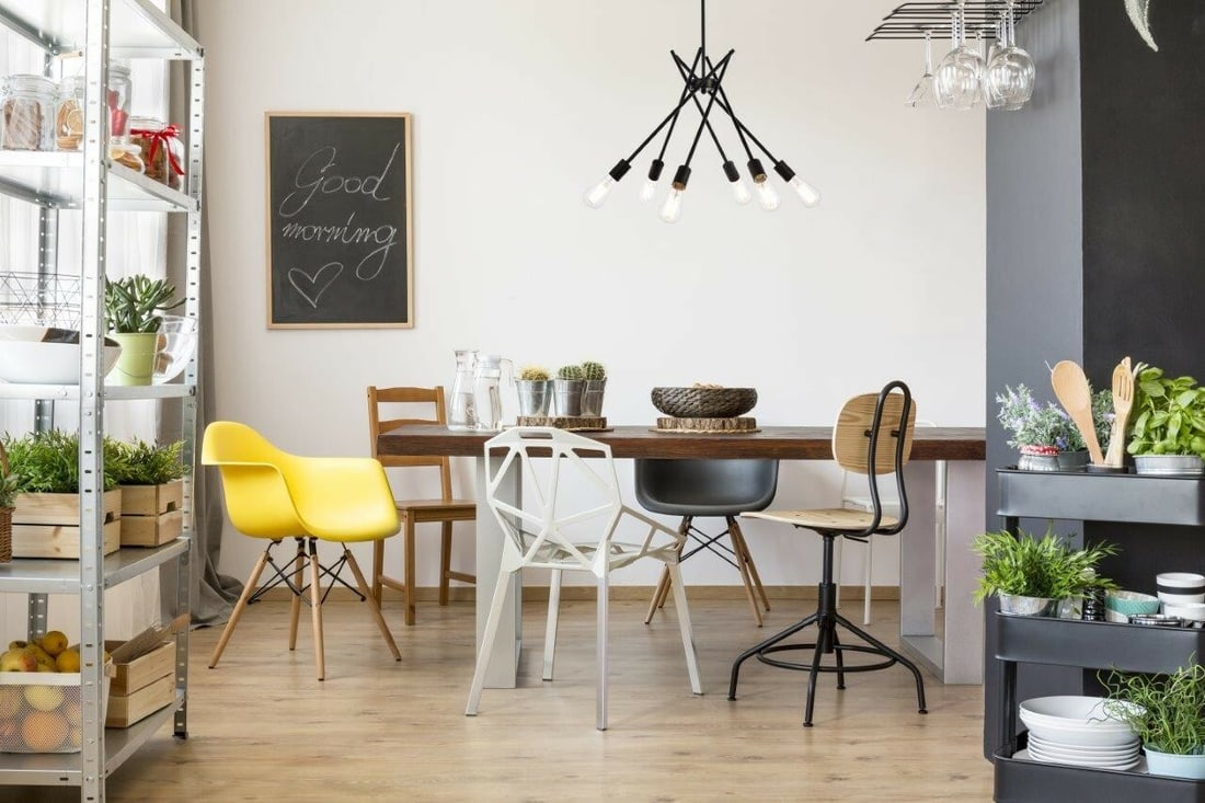 Lucca Black 6 Light Modern Sputnik Chandelier: Lucca Black 6 Light Modern Sputnik Chandelier This modern Sputnik-style pendant chandelier features six adjustable arms mounted on a central rod, allowing you to direct light in any direction. Finishe