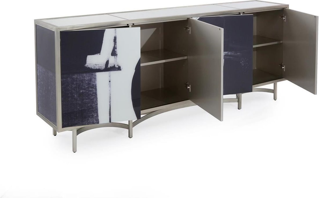 John-Richard French Style Eglomise Art Sideboard 94W: John-Richard French Style Eglomise Art Sideboard 94W This elegant sideboard showcases a French style with a clean eglomise finish, perfect for adding sophistication to your dining area. Crafted with g