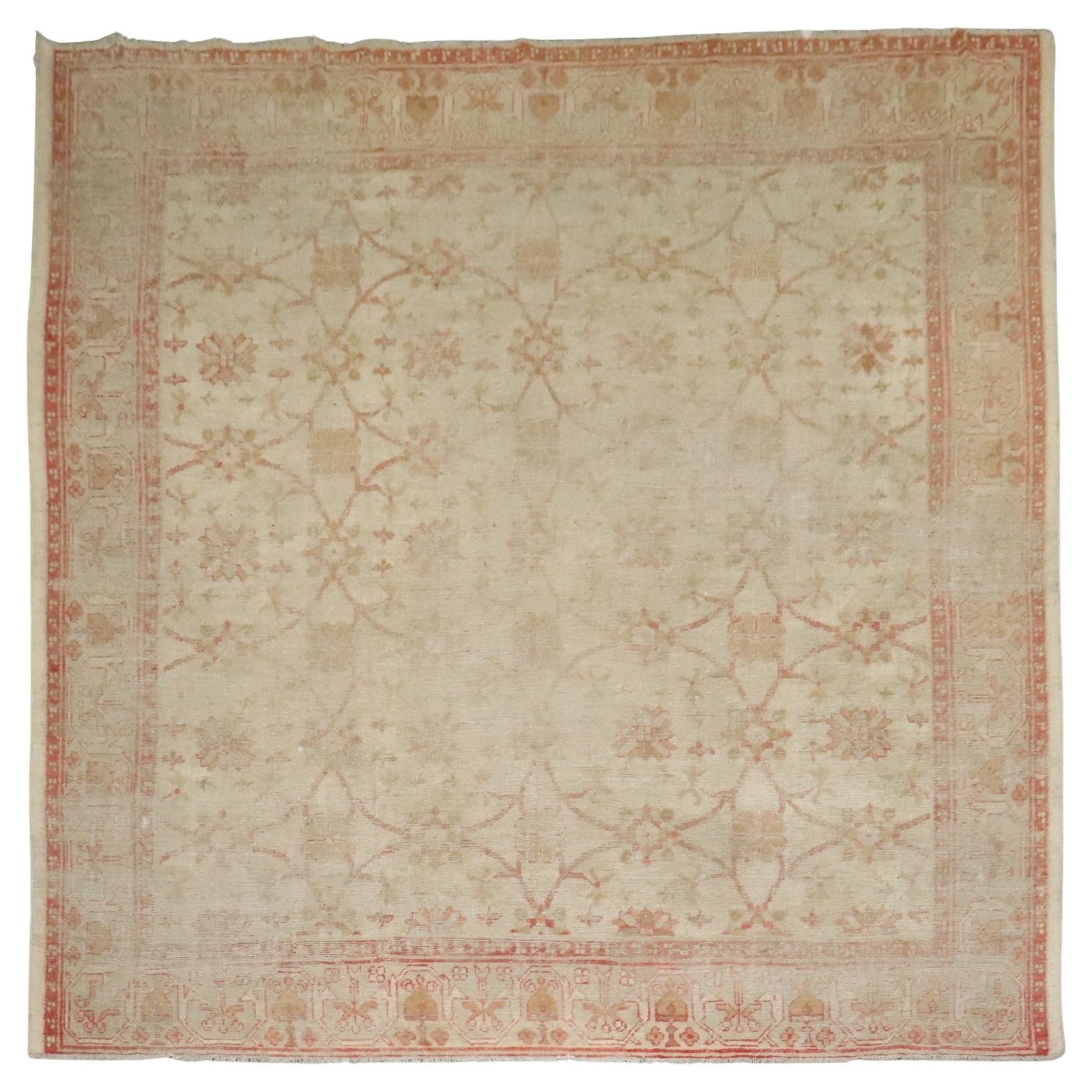 Large Antique Turkish Ghiordes Rug Egyptian Revival Wool 12'4 x 13'10: Large Antique Turkish Ghiordes Rug Egyptian Revival Wool 12'4 x 13'10 Discover the elegance of this large square antique Turkish Ghiordes rug, a stunning piece from the late 19th century. Hand-woven w