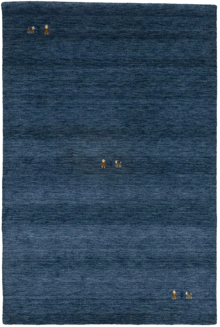 Modern Pictorial Gabbeh Wool Area Rug 3'11 x 5'11 Steel Blue: Modern Pictorial Gabbeh Wool Area Rug 3'11 x 5'11 Steel Blue Enhance your space with this Modern Tribal Gabbeh Rug, a stunning pictorial contemporary carpet perfect for kids' room decor. Measuring 3'1