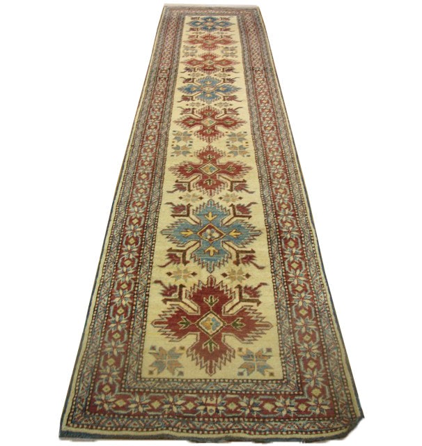 Elegant 2' x 11' Ivory Kazak Runner Rug: Elegant 2' x 11' Ivory Kazak Runner Rug Free continental US Shipping Enhance your space with this beautiful 2' x 11' Ivory Kazak Runner Rug. Designed to add elegance and warmth to hallways or narrow a