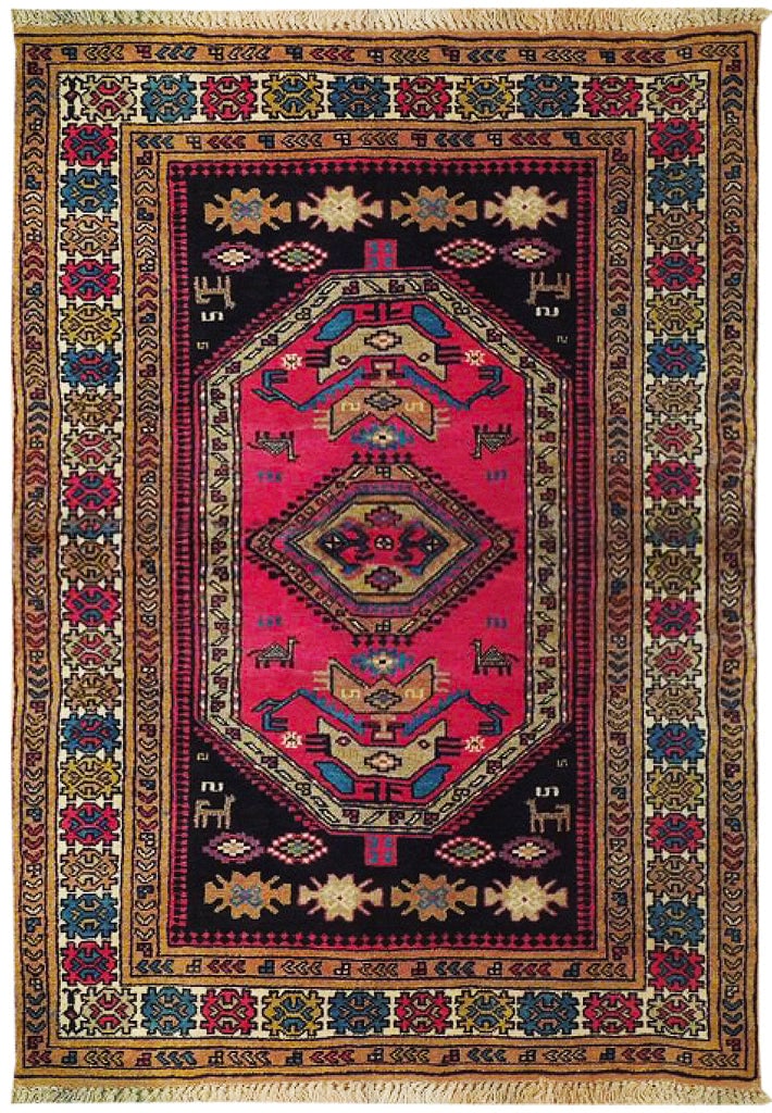 4 x 6.5 Handmade Soft Russian Kazak Rug Red Brown Traditional Design: 4 x 6.5 Handmade Soft Russian Kazak Rug Red Brown Traditional Design Free continental US Shipping Elevate your home decor with this exquisite 4' x 6.5' Top Quality Soft Russian Kazak Rug. This stunnin