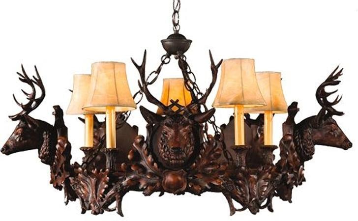 Rustic Lodge Style Deer Head Chandelier 20H 33W 33D: Rustic Lodge Style Deer Head Chandelier 20H 33W 33D This item is made at time of order. Please allow 42 to 70 days for production. Illuminate your space with this unique rustic deer head chandelier, p