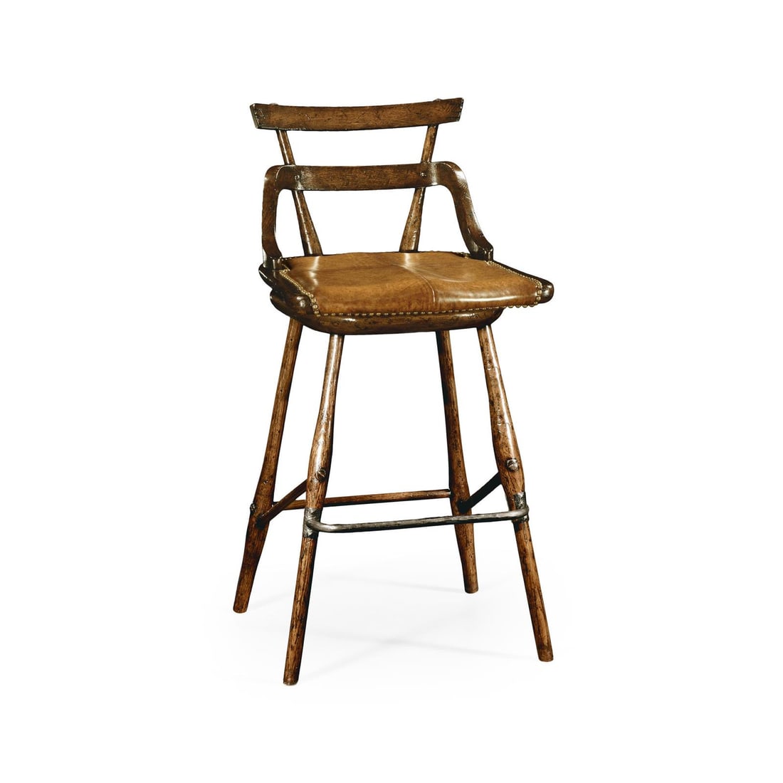 Jonathan Charles Tudor Oak Barstool with Leather and Studs (1 of 8)