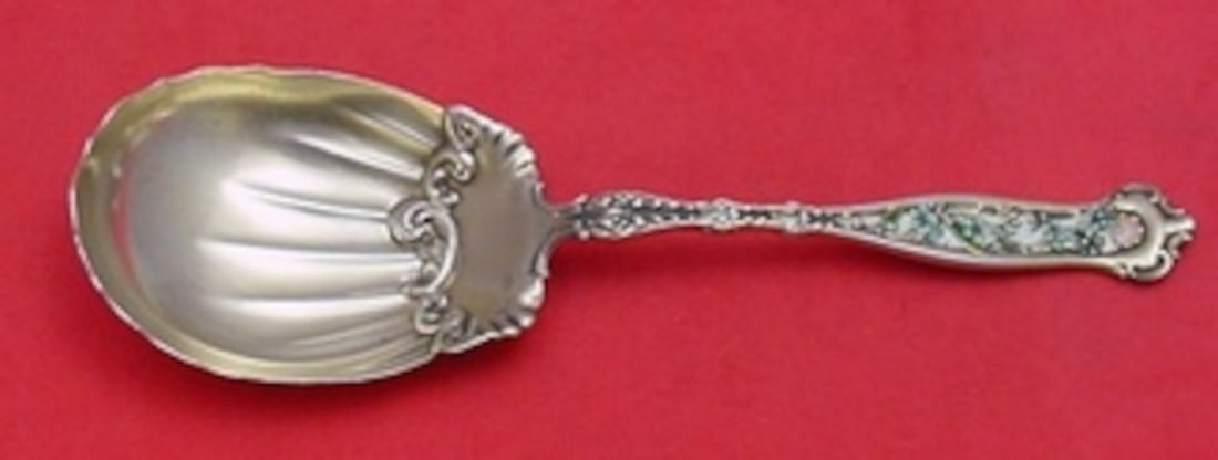 Whiting Dresden Sterling Silver Berry Spoon Vermeil Enameled 7 3/4 Inch Serving Spoon (1 of 2)