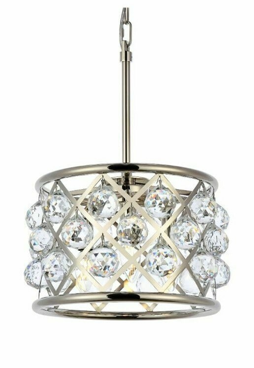 Madison 3-Light Crystal Pendant in Polished Nickel 12 inch: Madison 3-Light Crystal Pendant in Polished Nickel 12 inch This modern pendant chandelier features a polished nickel frame and clear faceted royal cut crystal balls, creating a striking centerpiece fo