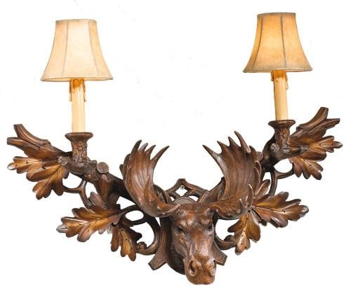 Hand-Cast Lodge-Style Moose Head Wall Sconce Chestnut Finish: Hand-Cast Lodge-Style Moose Head Wall Sconce Chestnut Finish This item is made at time of order. Please allow 42 to 70 days for production. Illuminate your space with this Lodge-Style Moose Head Wall 