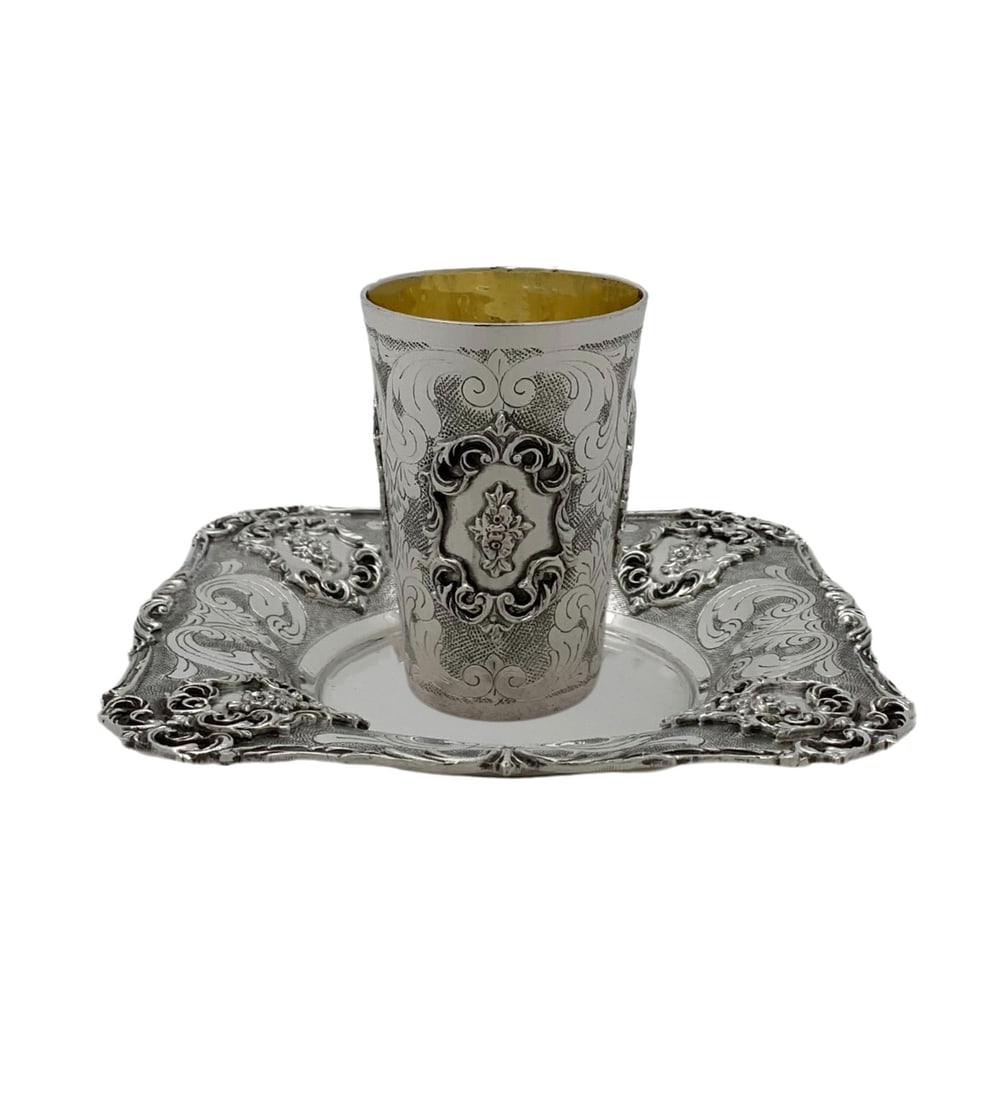 Handmade 925 Sterling Silver Floral Leaf Cup and Tray Set (1 of 4)