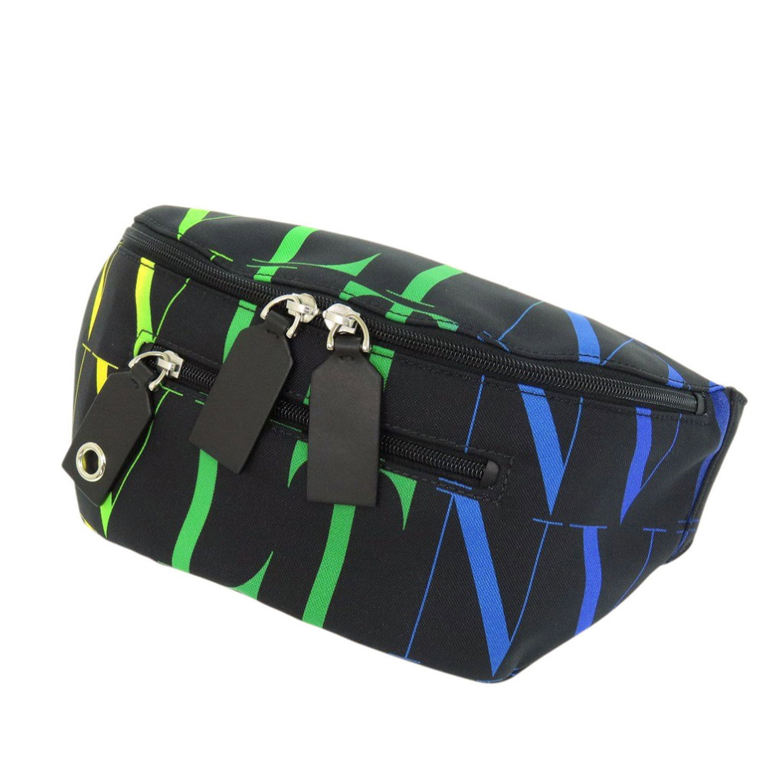 Valentino VLTN Nylon Waist Bag Black Italy: Valentino VLTN Nylon Waist Bag Black Italy This Valentino belt bag is crafted from printed nylon and features a flat waist strap, a secure top zip closure, and a front exterior zip pocket for added co