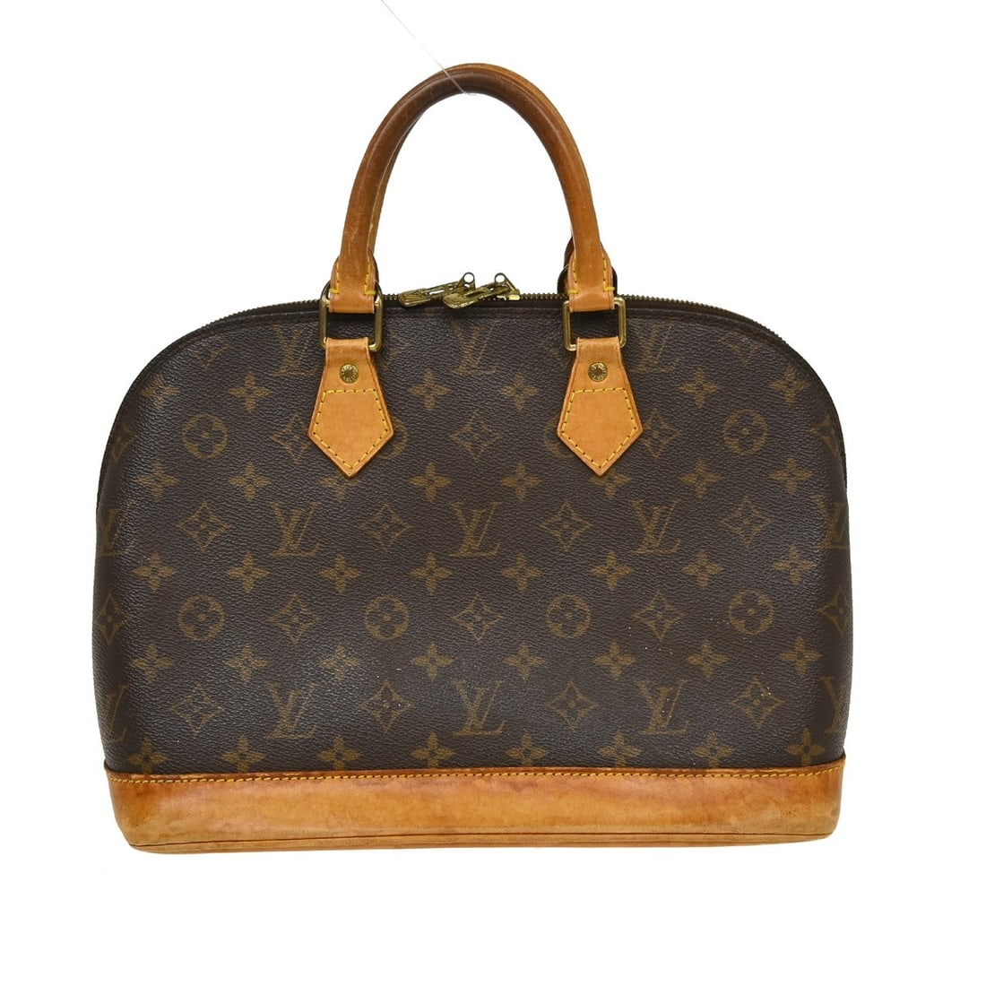 Louis Vuitton Alma Monogram Canvas Handbag M51130 FL0062: Louis Vuitton Alma Monogram Canvas Handbag M51130 FL0062 Vintage Louis Vuitton Alma handbag in Monogram canvas with leather trim and double handles. This women's handbag features a zip closure, brown 
