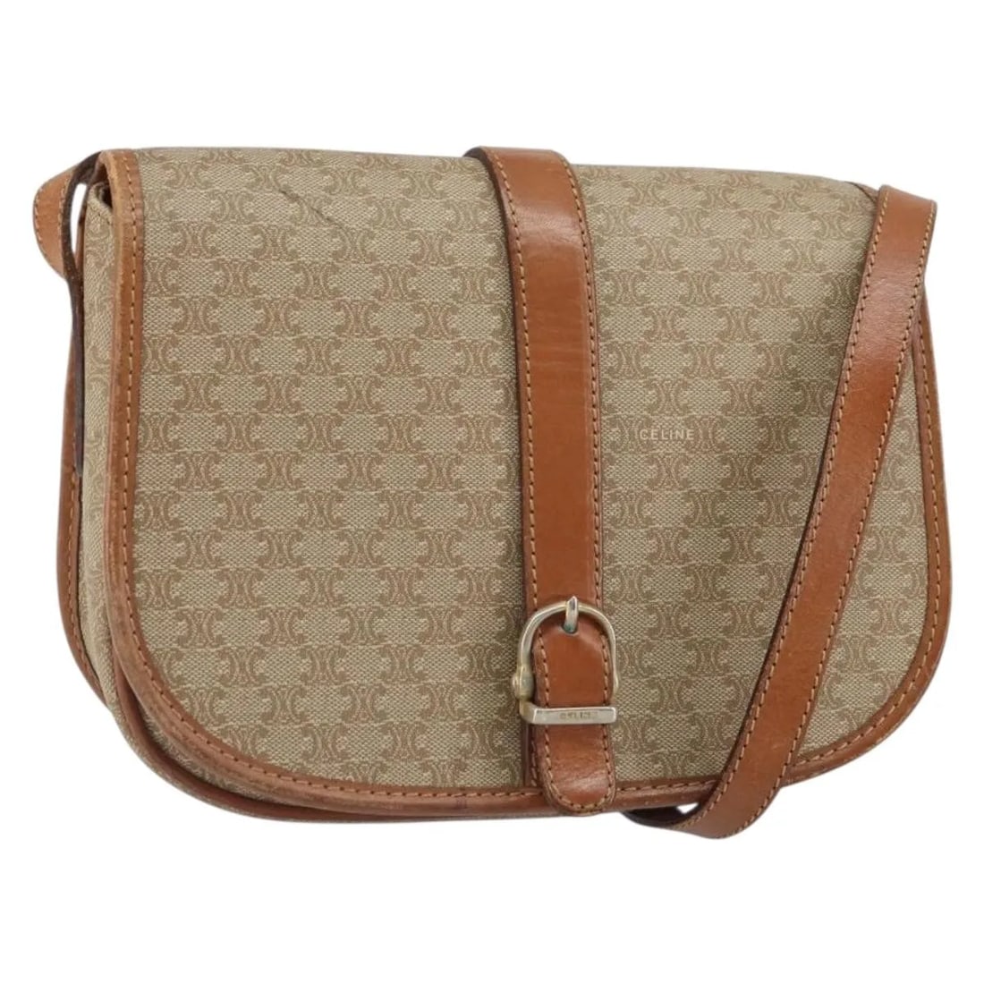 Celine Vintage Macadam Shoulder Bag Beige Canvas Leather Italy: Celine Vintage Macadam Shoulder Bag Beige Canvas Leather Italy Vintage Celine Macadam bag in beige canvas with leather trim. This unisex piece is made in Italy and shows honest vintage wear consistent