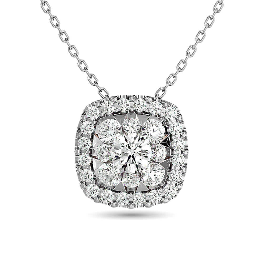 Diamond Round Shape Pendant 1/2 Ct.tw Round Cut in 14K White Gold: Diamond Round Shape Pendant 1/2 Ct.tw Round Cut in 14K White Gold 14k White Gold Stone Color: Gh Stone Clarity: Si2 Unless otherwise specified, pendants that include a chain are paired with our standa