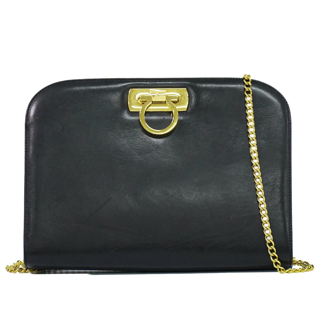Salvatore Ferragamo Vintage Gancini Chain Black Leather Handbag: Salvatore Ferragamo Vintage Gancini Chain Black Leather Handbag Vintage Salvatore Ferragamo Gancini Chain bag in black leather. This women's bag is made in Italy and remains in good condition overall,