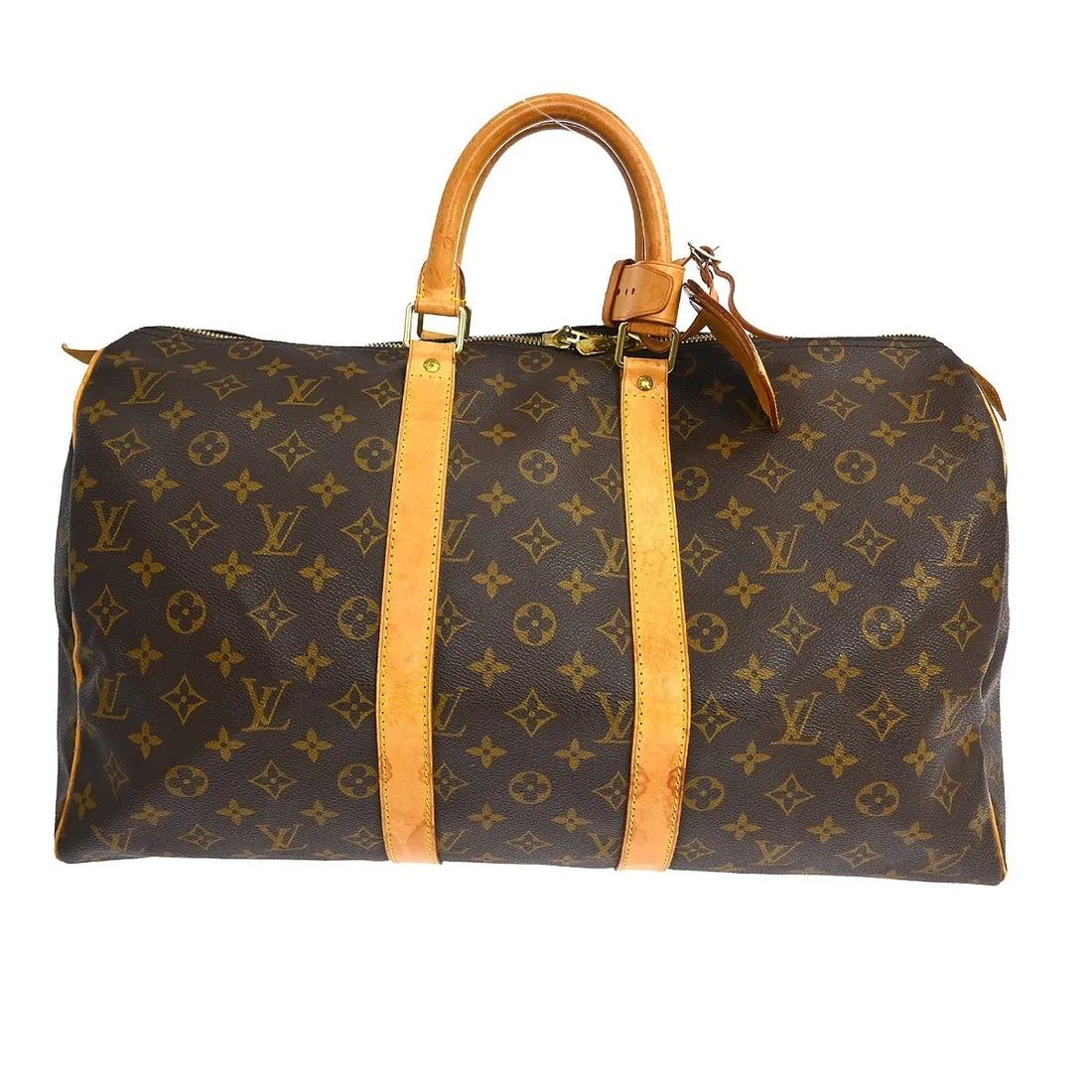 Louis Vuitton Keepall Canvas Travel Bag Monogram 45cm: Louis Vuitton Keepall Canvas Travel Bag Monogram 45cm This Louis Vuitton Keepall Bag features the iconic monogram canvas in brown and is designed for unisex use. Made in France, the bag is in fair con