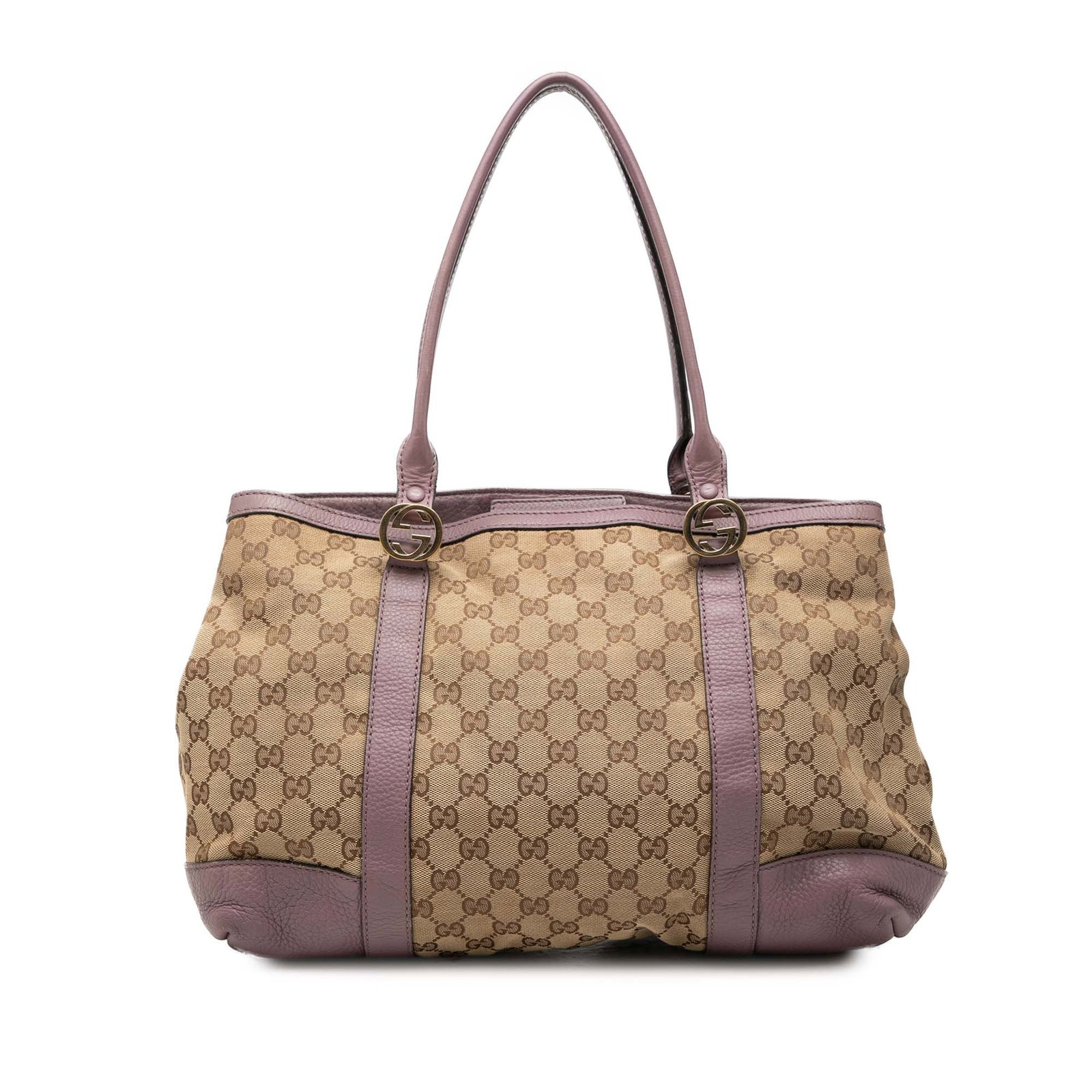 Gucci Miss GG Tote Beige Canvas and Leather Handbag: Gucci Miss GG Tote Beige Canvas and Leather Handbag Gucci GG Canvas Miss GG Tote in beige canvas with leather trim and rolled leather handles. The bag features an open top with magnetic snap closure, 