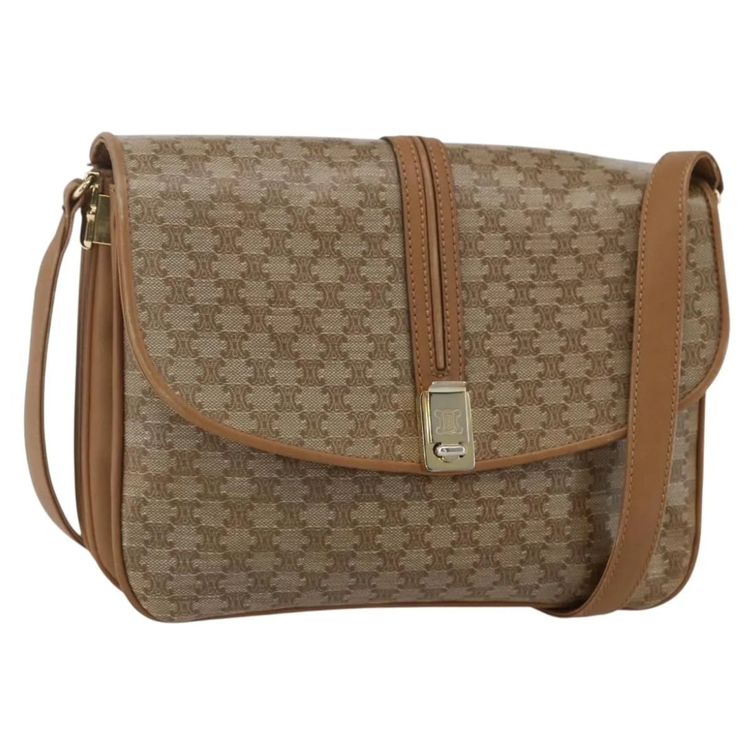 Celine Vintage Macadam Shoulder Bag Beige Canvas Leather: Celine Vintage Macadam Shoulder Bag Beige Canvas Leather This vintage Celine Macadam shoulder bag for women features a beige canvas body with leather accents. It measures 24cm x 18cm x 4cm and was mad