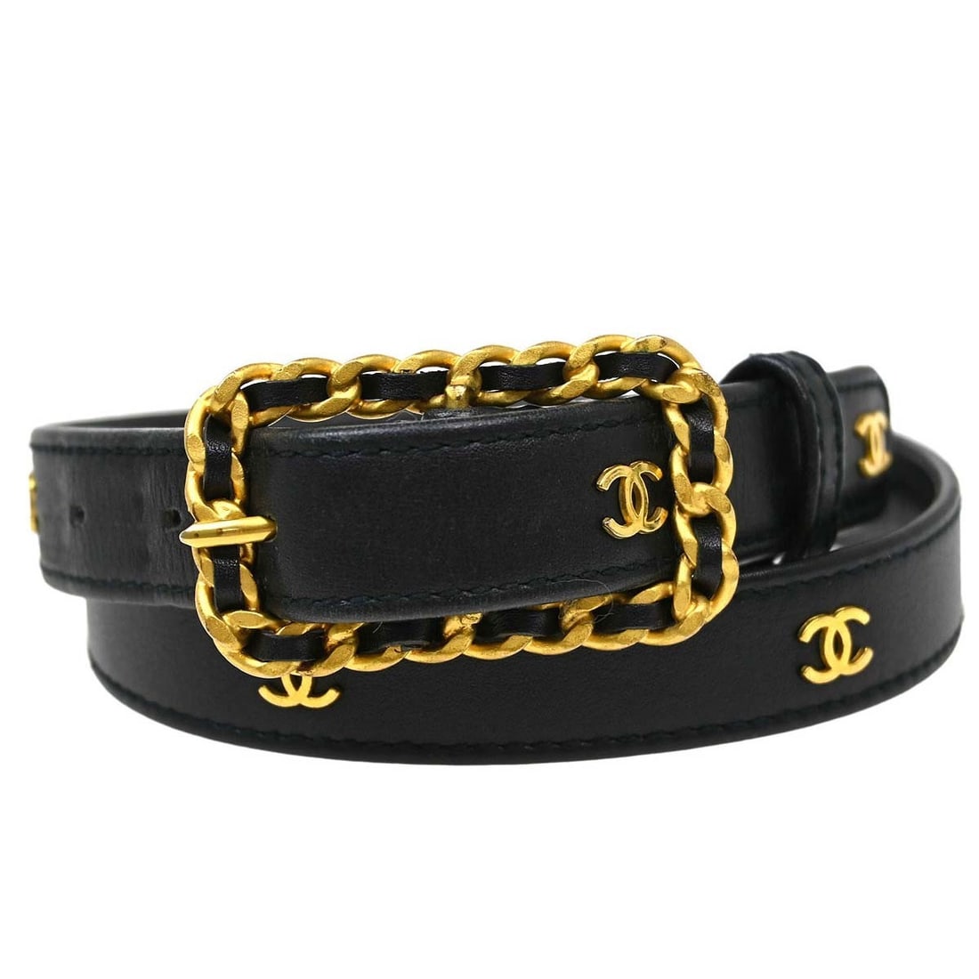 CHANEL 93A waist belt black lambskin gold plated #70 28 (1 of 10)