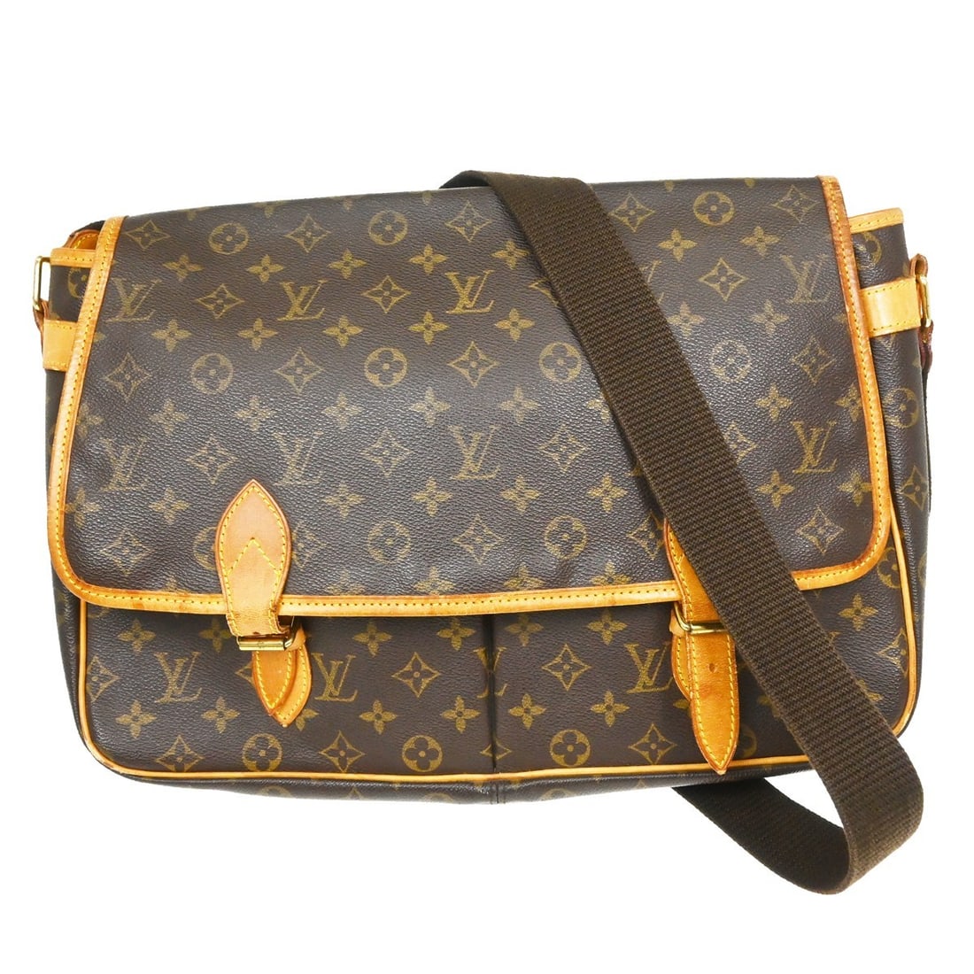 Louis Vuitton Gibeciere GM Monogram Canvas Crossbody Bag M42249: Louis Vuitton Gibeciere GM Monogram Canvas Crossbody Bag M42249 Vintage Louis Vuitton Gibeciere GM shoulder bag in brown Monogram canvas with leather trim. This women's messenger and cross body style 