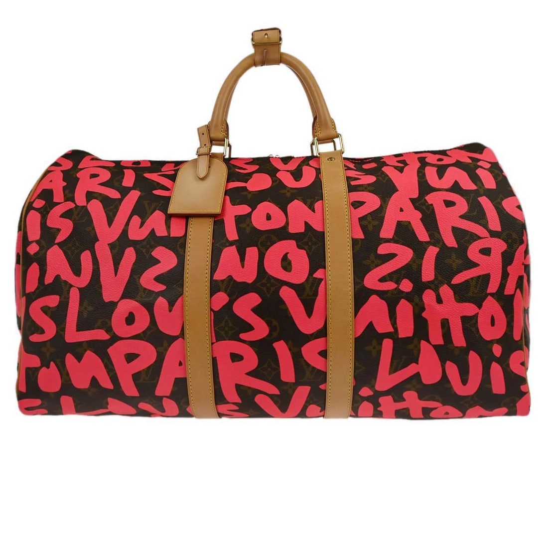Louis Vuitton Keepall 50 Pink Monogram Graffiti Travel Duffle M93698: Louis Vuitton Keepall 50 Pink Monogram Graffiti Travel Duffle M93698 Louis Vuitton Keepall 50 duffle bag in pink Monogram Graffiti canvas with leather trim. This large travel bag features a zip closur