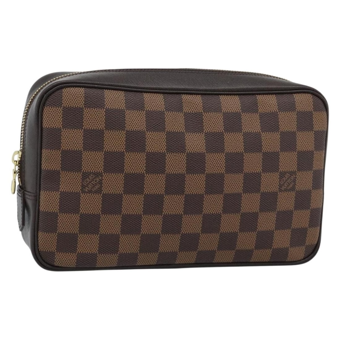 Louis Vuitton N47624 Trousse Toilette 25 Damier Ebene Clutch: Louis Vuitton N47624 Trousse Toilette 25 Damier Ebene Clutch Louis Vuitton Trousse Toilette 25 clutch bag in Damier Ebene canvas. Made in Spain, this women's bag features a compact zip-top clutch silh