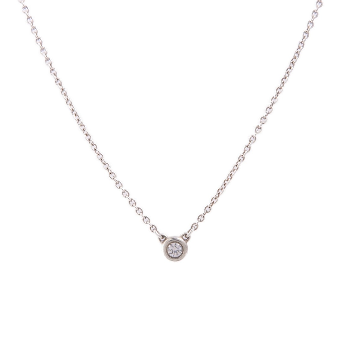 Tiffany Co Elsa Peretti diamond pendant necklace sterling silver: Tiffany Co Elsa Peretti diamond pendant necklace sterling silver This Tiffany & Co. Elsa Peretti necklace features a classic design in 925 sterling silver, accented with a diamond as the main stone. C