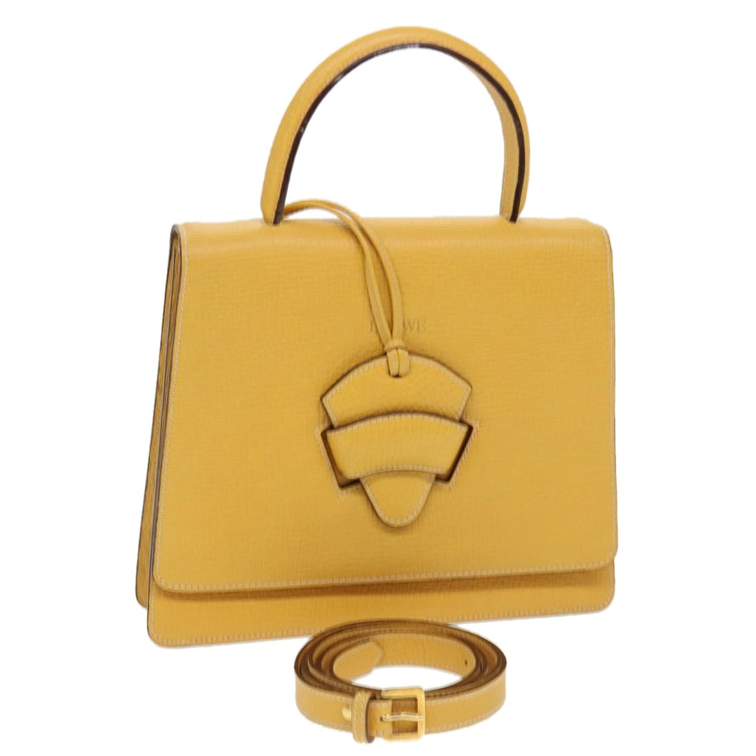 LOEWE Barcelona Yellow Leather 2way Handbag with Dust Bag Strap: LOEWE Barcelona Yellow Leather 2way Handbag with Dust Bag Strap Authentic LOEWE Barcelona 2-way handbag in yellow leather. This women's bag includes a dust bag and shoulder strap, and can be carried b