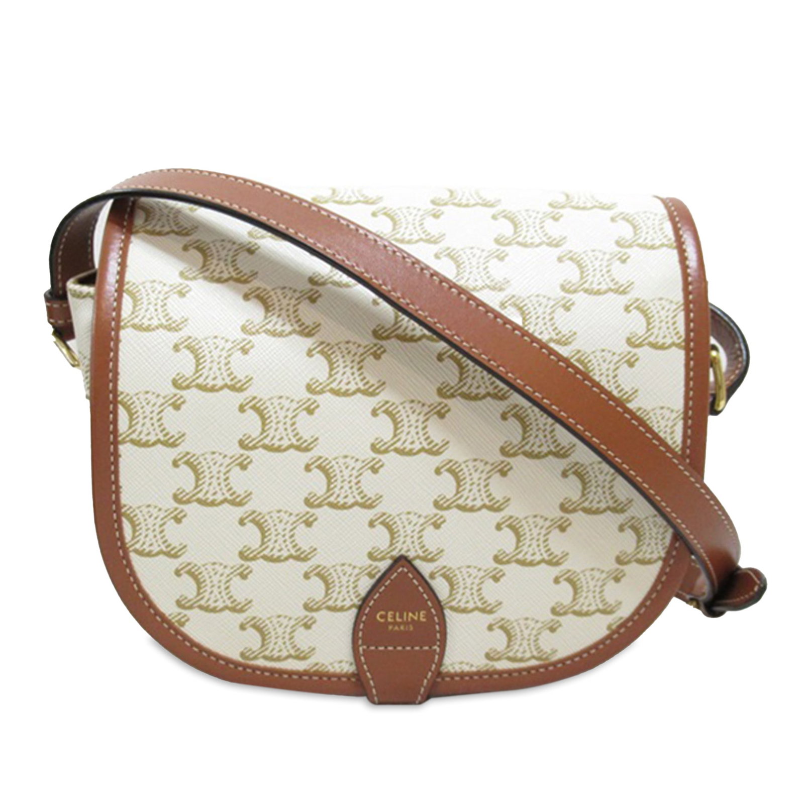 Celine Medium Triomphe Coated Canvas Folco Crossbody Bag White (1 of 10)