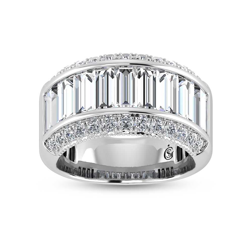 14K White Gold Round & Baguette Lab Grown Diamond 3 Ct.Tw. Wedding Band: 14K White Gold Round & Baguette Lab Grown Diamond 3 Ct.Tw. Wedding Band A refined expression of luxury, this 14K white gold wedding band showcases 3 Ct.Tw. of round and baguette lab grown diamonds. 14