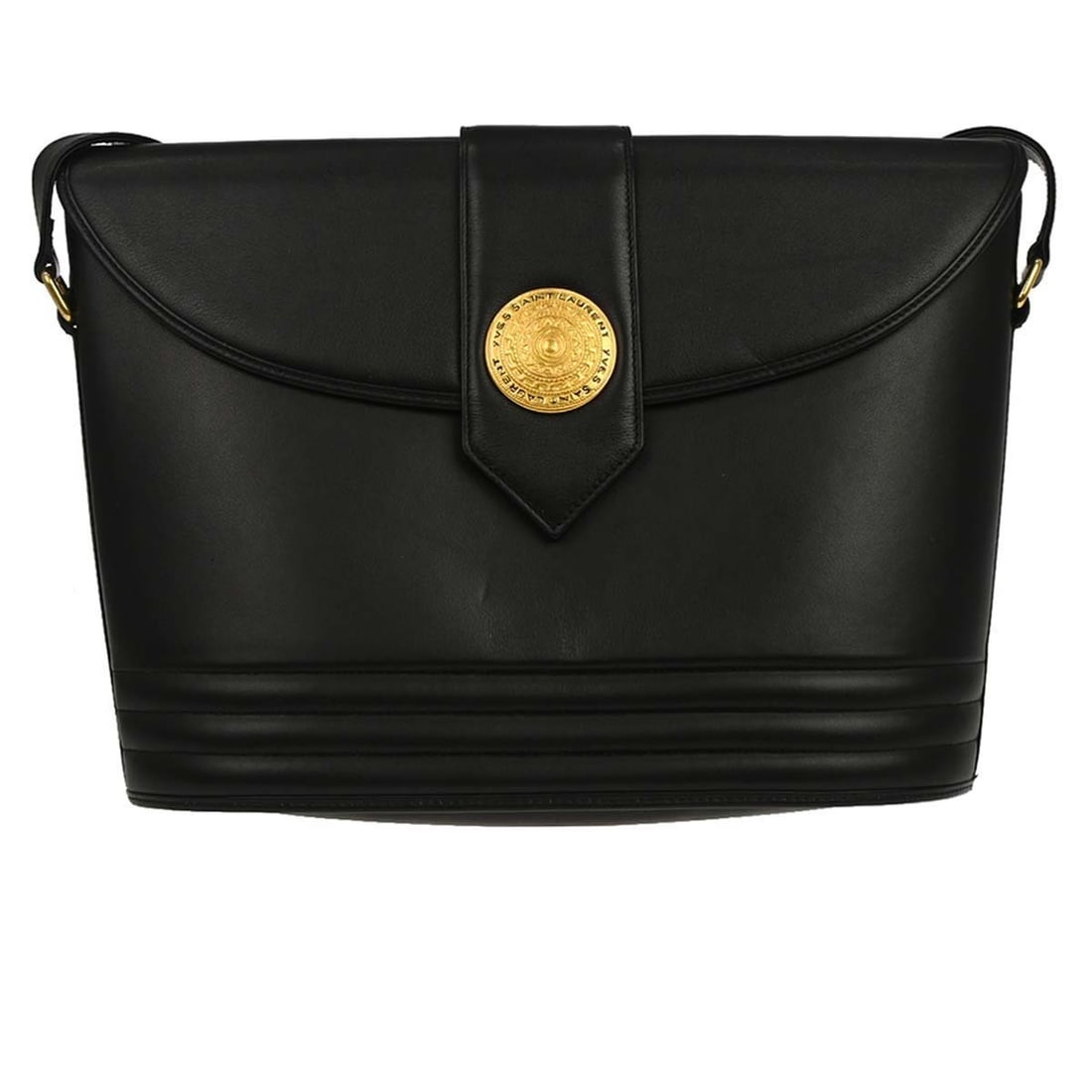 Saint Laurent Medium Black Leather Shoulder Bag with Logo: Saint Laurent Medium Black Leather Shoulder Bag with Logo Yves Saint Laurent black leather shoulder bag with a medium profile and logo accent. Designed for women, this casual shoulder bag features inn