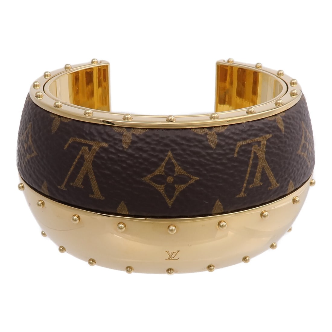 Louis Vuitton Wild LV Monogram Brown M Bangle Bracelet M64679: Louis Vuitton Wild LV Monogram Brown M Bangle Bracelet M64679 This Louis Vuitton LV Wild Cuff bangle bracelet features the iconic Monogram pattern on durable PVC coated canvas in brown with gold-tone 