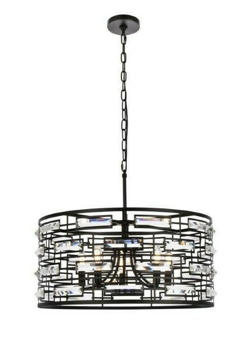 Kennedy 5 Light Black Crystal Glass Chandelier 24 Inch Modern: Kennedy 5 Light Black Crystal Glass Chandelier 24 Inch Modern This modern chandelier features a black metal frame with crystal accents, offering a contemporary look suitable for dining rooms, kitchens