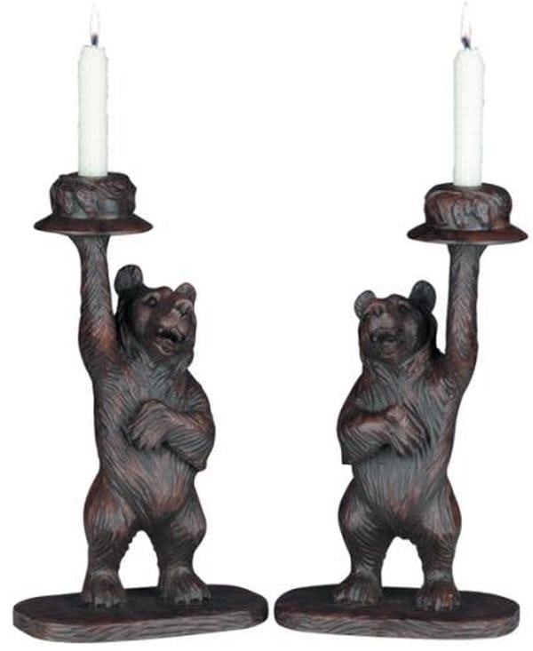 Charming Lodge-Style Bear Candlesticks in Oxblood Red Resin: Charming Lodge-Style Bear Candlesticks in Oxblood Red Resin Illuminate your space with these whimsical lodge-style bear candlesticks, expertly crafted to add a touch of charm to any room. Made from du